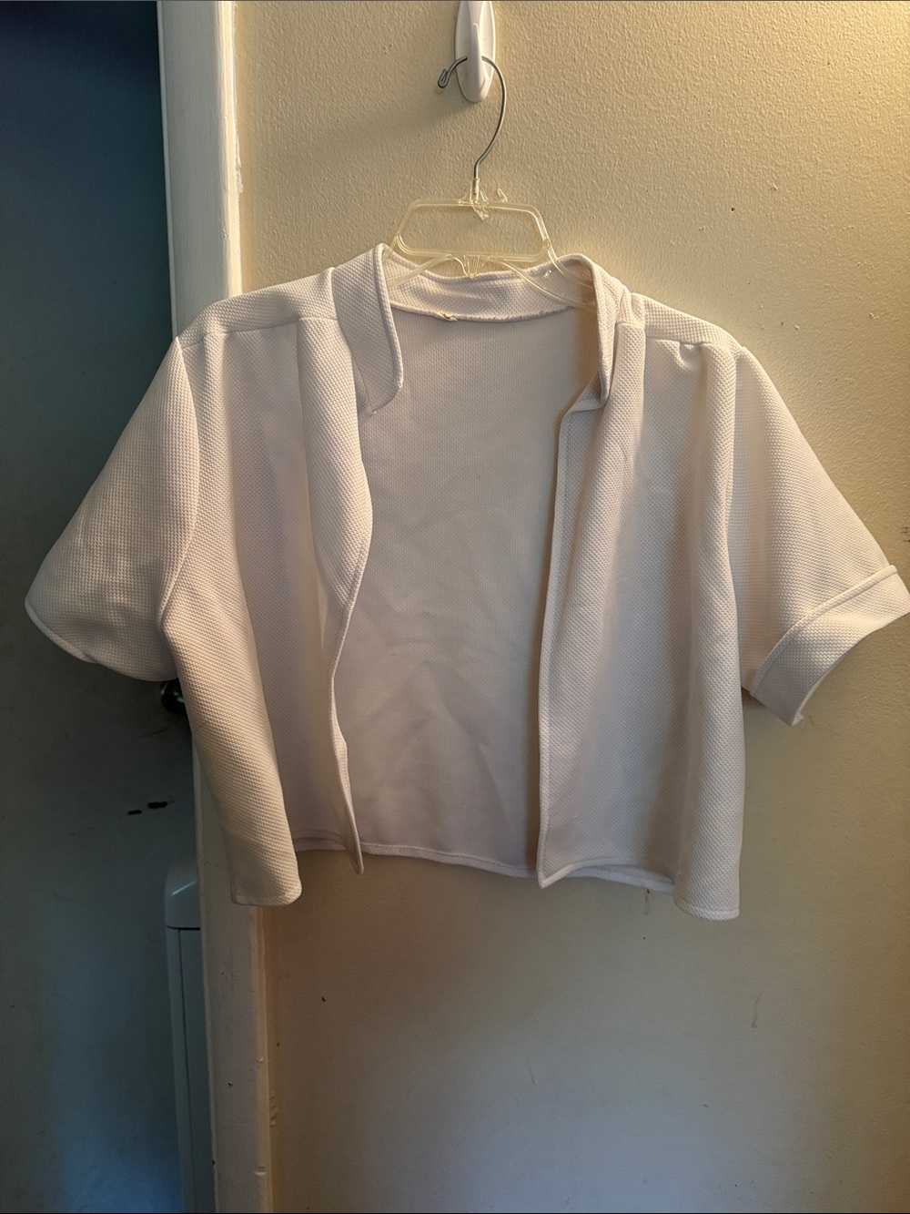 Women's White Short Sleeve Open-Front Tee